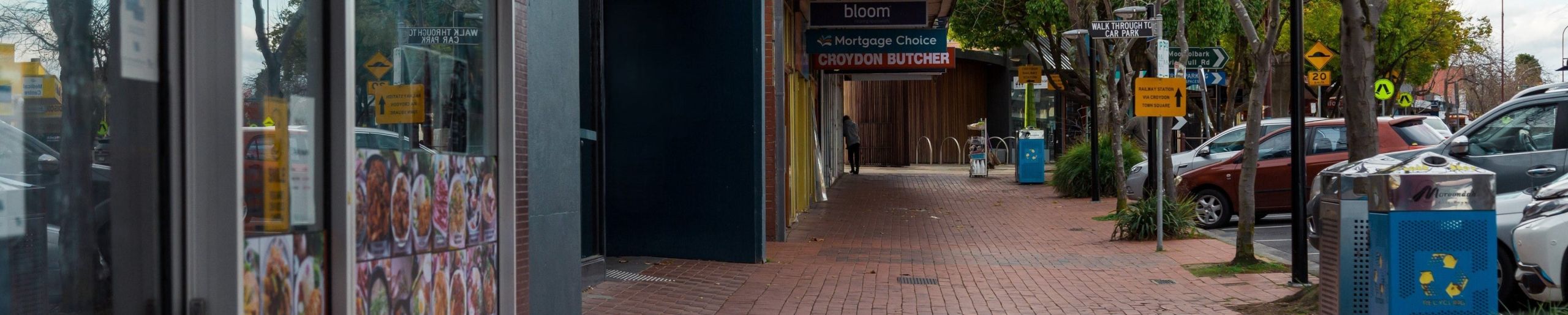 Croydon Main Street brick pavement and shops