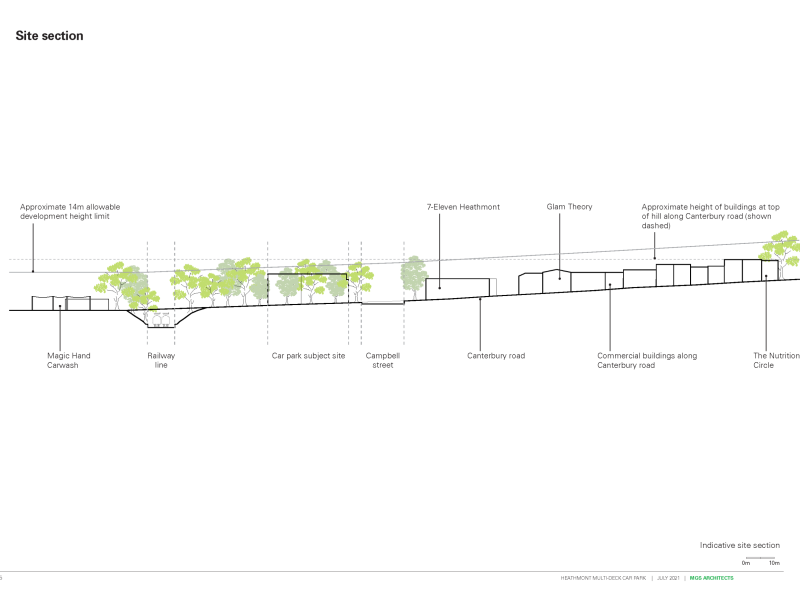 Elevation view showing building height line along Canterbury Road.png