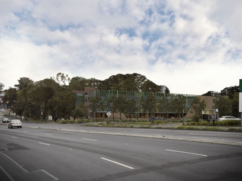 Heathmont Activity Centre Carpark view of building Canterbury Road East and existing tree canopy.jpg